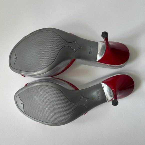 PRADA VINTAGE Y2K PVC RED SILVER HEELS - Picture 7 of 7